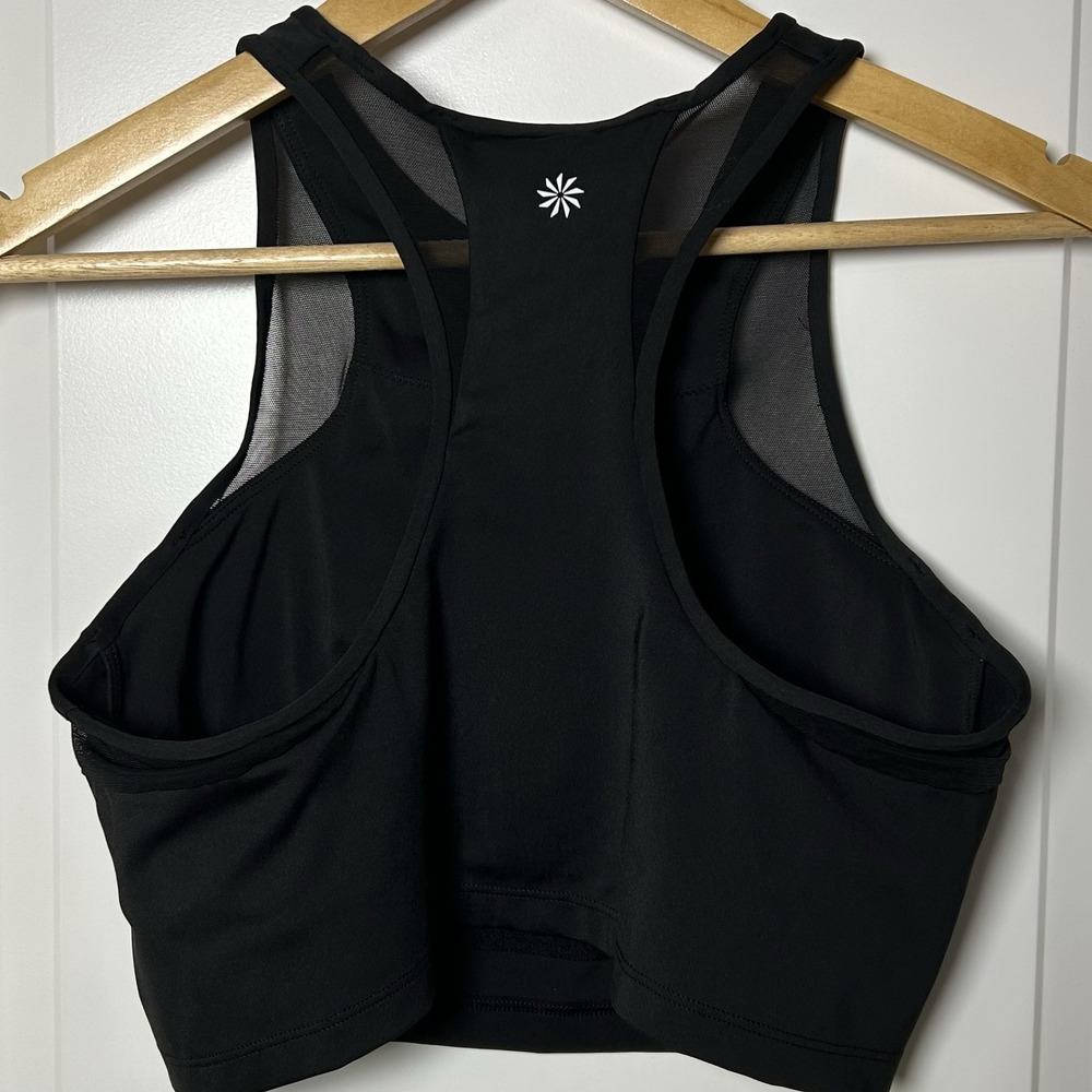 Athleta Black High Neck Mesh Paneling Crop Tank Activewear Athleisure Style - Picture 2 of 2